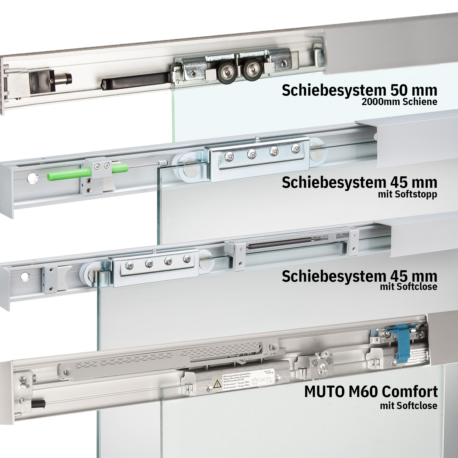 Komplettset Glasschiebetur Mit Schmalem System Softclose Softstop Konfigurierbar Ebay